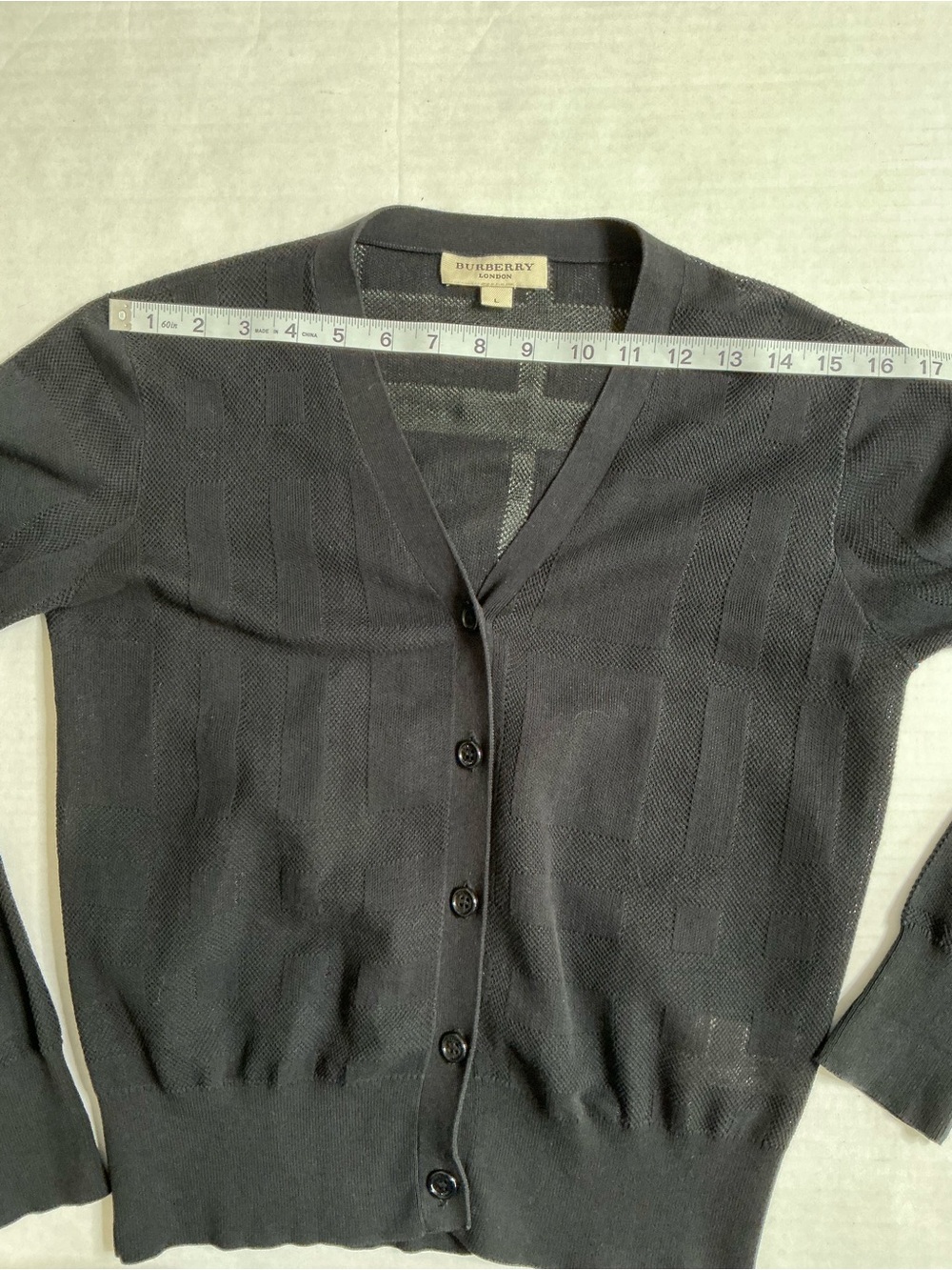 Burberry London Black V-Neck Button Front Women's Knit Cardigan Cotton Sz Large - Picture 7 of 14